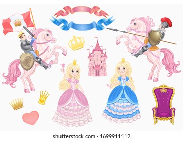 cute fairy-tale characters - prince, princess,  castle