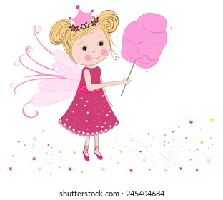 Cute fairytale with cotton candy vector 