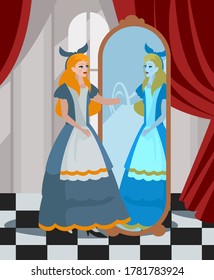 cute fairytale girl through the mirror