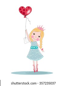 Cute fairytale with heart message balloons vector