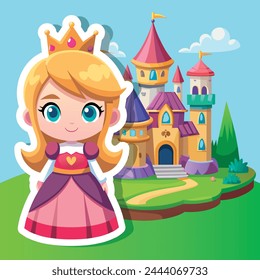 Cute fairytale princess near her castle