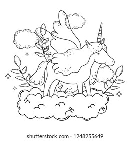 cute fairytale unicorn with clouds