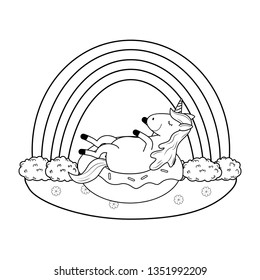 cute fairytale unicorn in donut with rainbow