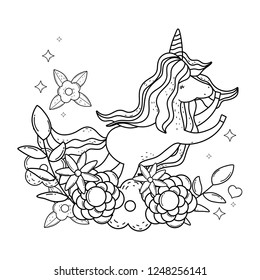 cute fairytale unicorn with floral decoration