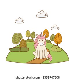 cute fairytale unicorn in the landscape