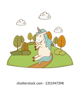 cute fairytale unicorn in the landscape