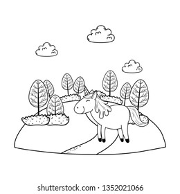 cute fairytale unicorn in the landscape