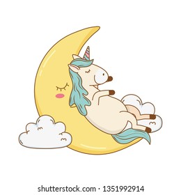 cute fairytale unicorn relaxing in the moon