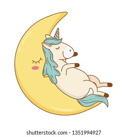 cute fairytale unicorn relaxing in the moon