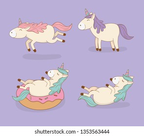 cute fairytale unicorns and donut characters