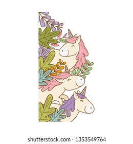 cute fairytale unicorns with floral decoration
