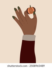  Cute Fall Illustration with Hand Holding Pumpkin