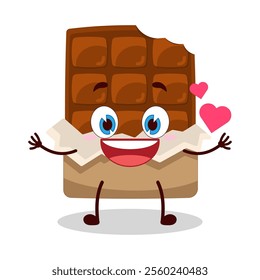 cute fall in love expression of bite chocolate bar character
