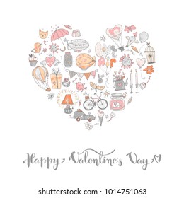 Cute fall in love heart illustration. Nice romantic isolated elements. Flowers, couples, gifts, decorations and romantic atmosphere things. Vector illustration.