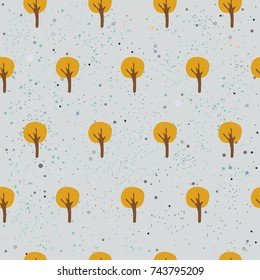 Cute Fall Pattern with yellow trees and modern dotted background. Vector Illustration