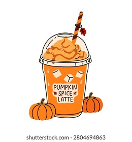 Cute Fall Pumpkin Spice Latte Drink Cartoon