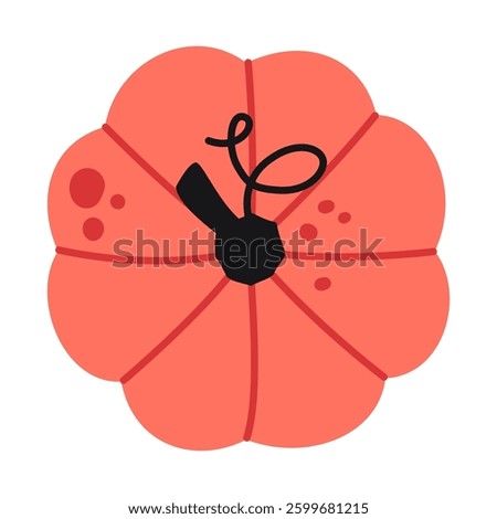 Cute fall pumpkin, top view. Modern vector illustration isolated on white background, hand drawn, flat design