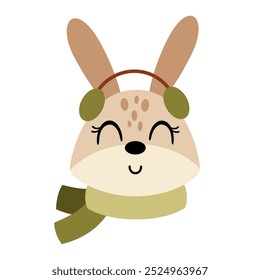 Kaninchengesicht-Clipart. Niedlicher Hasenkopfclipart. Herbsttiercharakter. Handgezeichnete Vektorgrafik im flachen Stil	
