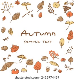 Cute fallen leaves line drawing illustration frame material