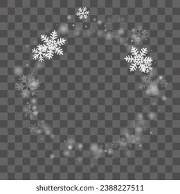 Cute falling snow flakes backdrop. Snowstorm dust ice granules. Snowfall sky white transparent illustration. Rime snowflakes christmas vector. Snow hurricane scenery.