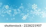 Cute falling snow flakes illustration. Wintertime speck frozen granules. Snowfall sky white teal blue wallpaper. Scattered snowflakes december theme. Snow hurricane landscape.