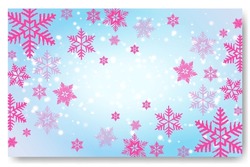 Cute Falling Snow Flakes Illustration. Wintertime Speck Frozen Granules. Snowfall Pink Color Teal Blue Wallpaper. Scattered Snowflakes December Theme. Snow Hurricane Landscape