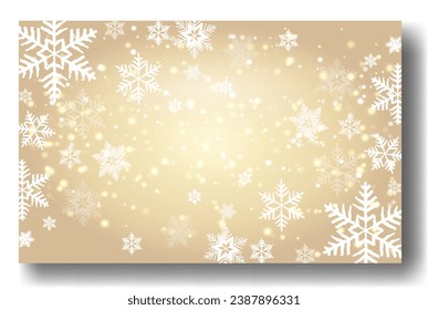 Cute falling snow flakes illustration. Wintertime speck frozen granules. Snowfall gold wallpaper. Scattered snowflakes december theme. Snow hurricane landscape