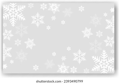 Cute falling snow flakes illustration. Wintertime speck frozen granules. Snowfall sky white teal gray wallpaper. Scattered snowflakes december theme. Snow hurricane landscape