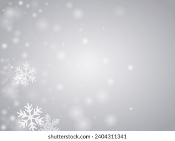 Cute falling snowflakes illustration. Wintertime fleck frozen shapes. Snowfall sky white gray wallpaper. Little snowflakes february theme. Snow cold season scenery.