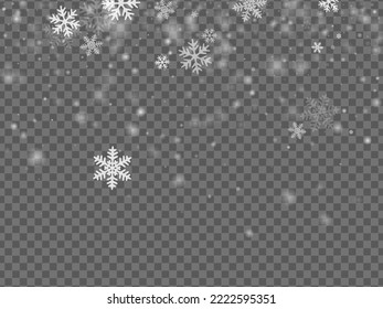Cute falling snowflakes wallpaper. Wintertime dust frozen particles. Snowfall sky white transparent illustration. Many snowflakes new year vector. Snow cold season scenery.