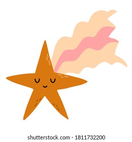 Ilustración de vector estrella de caída corta para niños. Ducha para bebés, vivero, fiesta de cumpleaños, diseño para estrellas de tiro. 