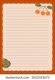 Um scrapbook bonito com tema de outono, diário ou página de caderno com folhas bonitas e bagas