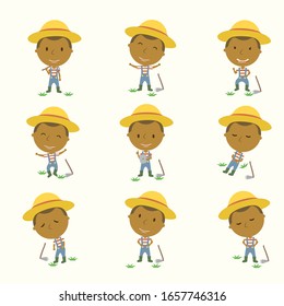 A cute famer expression set ready to use for campaigning green and educating farmer