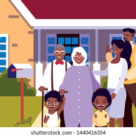 cute family afro with facade house