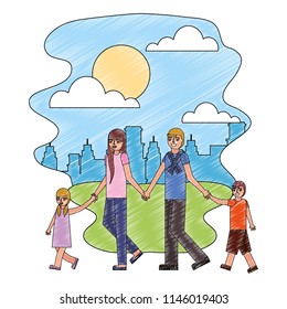cute family avatar character in lanscape