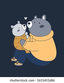 Cute family of bears. Father and son playing. Best dad ever. Childish vector animal character illustration. Ideal for cards, poster, decoration, textile, print, souvenirs, print, calendar