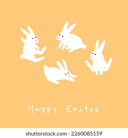 Cute family of bunnies gathered for Easter. Rabbits in the clearing. Round dance of baby bunnies