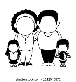 Cute family cartoon in black and white