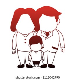 Cute family cartoon red lines