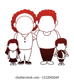 Cute family cartoon red lines