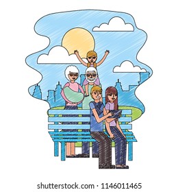 cute family in chair park with landscape