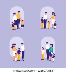 cute family with childrens avatar character