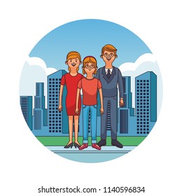 Cute family at city cartoon