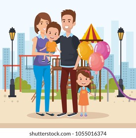 cute family happy in the park characters
