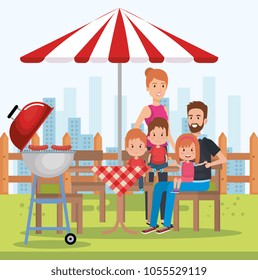 cute family happy in the picnic day characters
