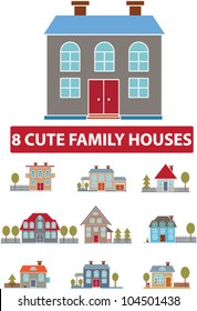 cute family houses icons set, vector