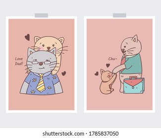 cute family kitten and dad hand drawn illustration collection