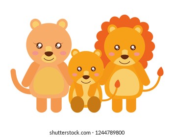 cute family lions animals cartoon