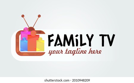 Cute Family Media Channel Logo Template. Digital TV logotype Template. Media company logo or film production studio or audio-visual studio or on-line media. TV company. Creative media television. 