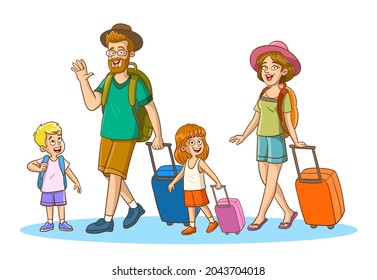 cute family packing their suitcases and going on vacation